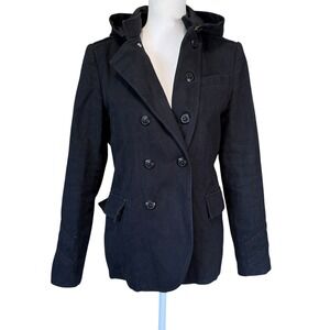Troysmith Black Urban Outfitters Double Breasted Hooded Peacoat Jacket Size S
